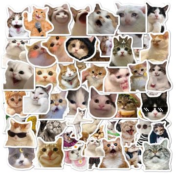 Kawaii Cat Mood Meme Cartoon Stickers - Waterproof Decals for Phone, Skateboard