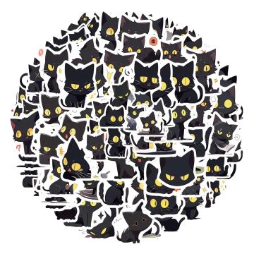Cute Cartoon Black Cats Stickers - Funny Animals Decals for Laptop, Fridge, Phone, Stationery