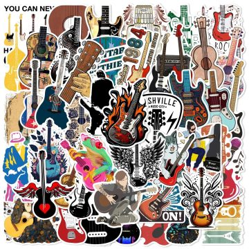 Cartoon Guitar Graffiti Stickers for Helmet, Wall, Desktop Decoration