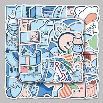 Blue Graffiti Cartoon Stickers for Wall and DIY Projects