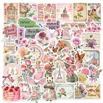 Vintage Pink Girl PVC Stickers - DIY Scrapbooking