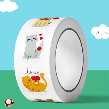 Cute Cartoon Animal Dog Cat Valentine Sticker Gift Wrap Label