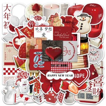New Year Red Cartoon Stickers - INS Style Decals for Kids, Skateboard & Wall
