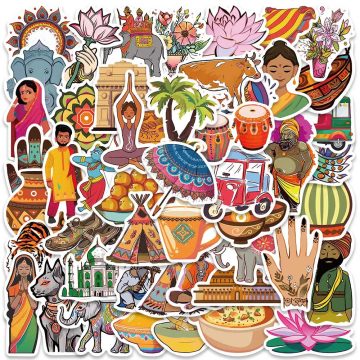 Cute Cartoon Indian Culture Stickers for Laptop, Water Bottle, Luggage, Notebook, Waterproof Graffiti Vinyl Phone Decals