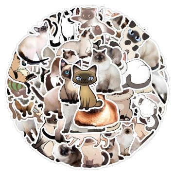 Cute Siamese Cat Cartoon Graffiti Stickers Decals for Laptop Guitar Fridge Notebook Wall - Waterproof