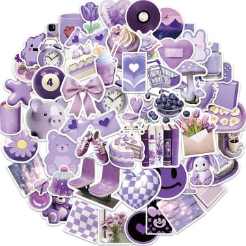 Purple Cartoon Graffiti Stickers - INS Style PVC Waterproof Decals for Notebook
