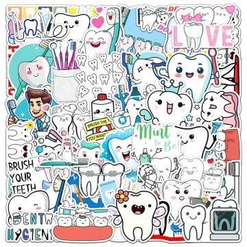 Cute Dentist Tooth Protection Stickers - Funny Dental Cartoon Decal for Luggage Skateboard Laptop