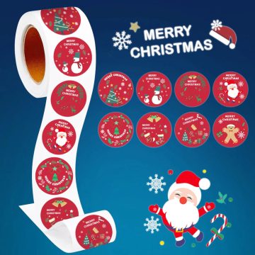 Merry Christmas Round Stickers for Kids Gifts, Baking, and Envelope Decoration