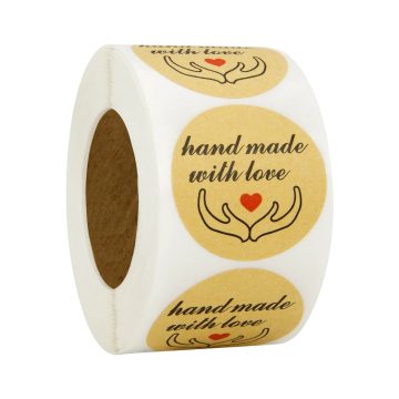 Handmade With Love Round Kraft Paper Stickers Adhesive Labels for Baking, Wedding, and Party Decor