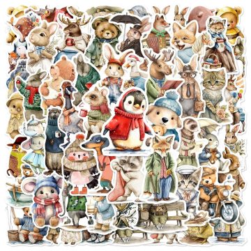 Winter Forest Animal Waterproof Stickers for Luggage Bottle