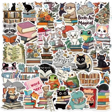 Kawaii Animal Happy Reading PVC Stickers - Aesthetic Scrapbooking Supplies for Kids