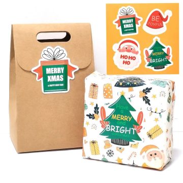 Holiday Gift Stickers with Santa and Christmas Patterns
