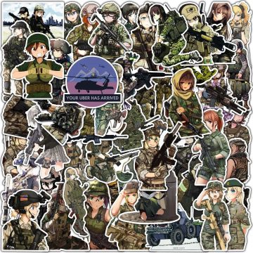 Camouflage Army Girl Anime Stickers for Skateboard Motorcycle