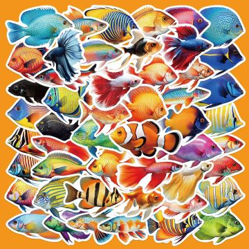 Cute Cartoon Fish Ocean Stickers for Helmet, Wall, DIY Decoration