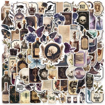 Retro Dark Aesthetic Alchemy Crow Skull Potion Laptop Stickers