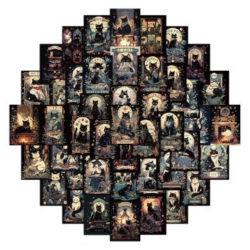 Vintage Dark Black Cat Tarot Stickers - Waterproof Decals for Laptop Phone Car Luggage
