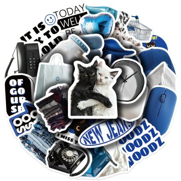 Blue Time Cartoon Stickers for Laptop, Phone, and Luggage