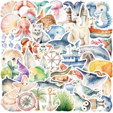 Watercolor Marine Sea Animals Life Stickers for Fridge Bottle Laptop