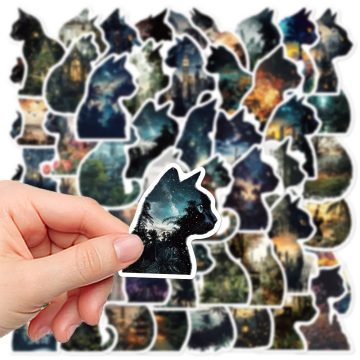 Personalized Cat Landscape Stickers for Water Bottle Guitar