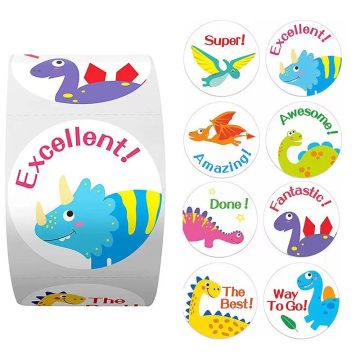 Cute Dinosaur Pattern Encouragement Sticker Roll Kids Motivational Animals for Students