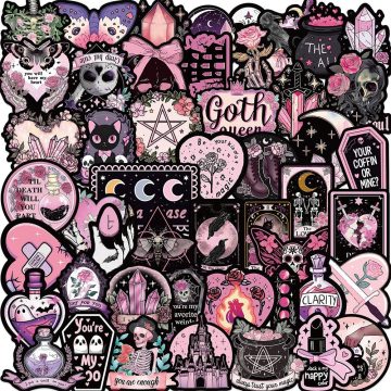 Gothic Pink Magic Witch Stickers - DIY Graffiti Decals for Laptop Skateboard