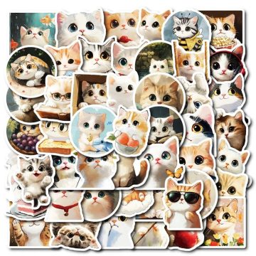 Kawaii Oil Painting Cat PVC Stickers - DIY Hand Accounting Supplies for Kids