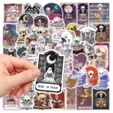 Gothic Skull Book Reading Stickers for Kindle Student Notebooks