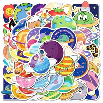 Cartoon Universe Planet Stickers for Helmet, Wall, DIY Decoration