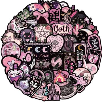 Pink Gothic Horror Skull Stickers for Phone Luggage