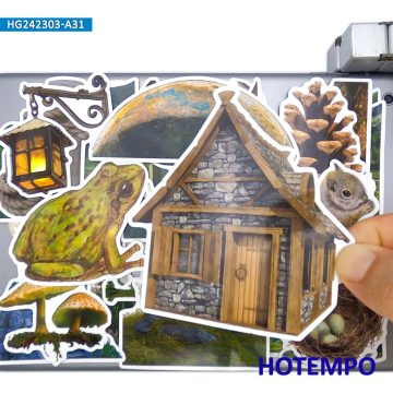 Rustic Village Mountain Stickers - Realistic Scenery Decals for Luggage