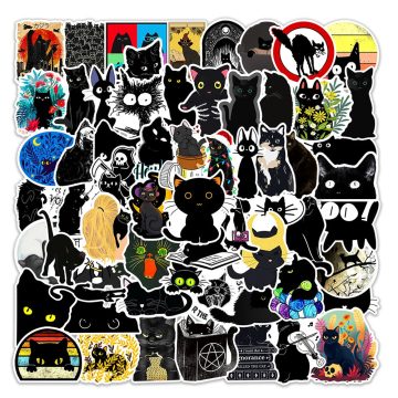 Classic Black Cat Cartoon Stickers - PVC Decals for Devices
