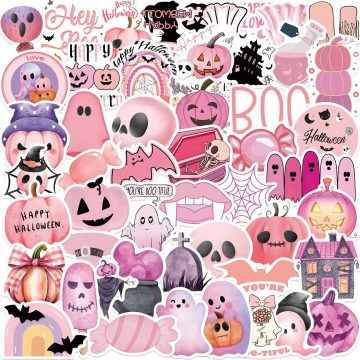 Pink Halloween Ghost Skull Pumpkin Stickers for Phone Luggage Wall