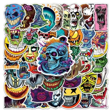 Pop Zombie Horror Skull Stickers - Cartoon Graffiti Decals for Luggage Helmet