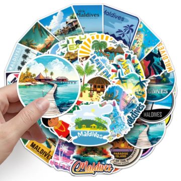 Maldives Travel Beach Surfing Stickers for Luggage Laptop Phone