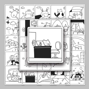 Cartoon Line Art Graffiti Stickers for Helmet, Wall, Desktop Decoration