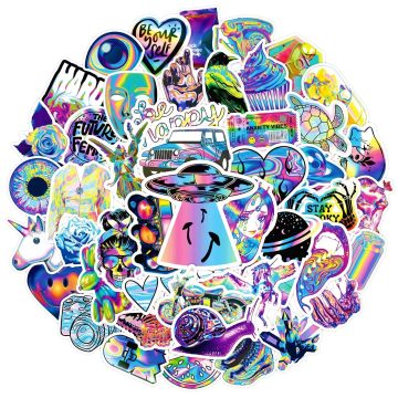 Cartoon Holographic Laser Aesthetic Stickers for Stationery Laptop Luggage