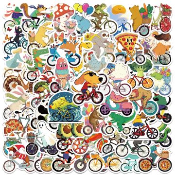 Cute Cartoon Biking Food and Animal Stickers for Laptop, Water Bottle, Luggage, Notebook, Phone, Waterproof Vinyl Stickers