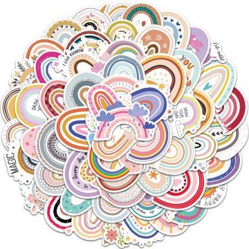 Bohemian Rainbow Stickers - Boho Aesthetic Graffiti Decals for Scrapbooking & Phone