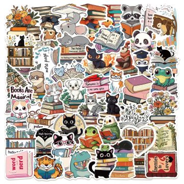Animal Reading Books Stickers - Kindle Decals for Diary Laptop