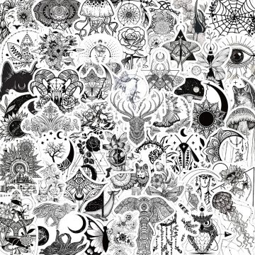 Gothic Black & White Art Stickers for Suitcase, Scrapbook, Helmet, Laptop