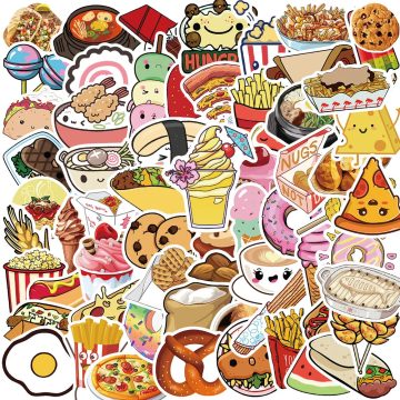 Cartoon Food and Drink Stickers for DIY and Tech Decor