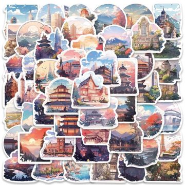 Anime Landscape View Stickers - Aesthetic Waterproof Decals for Guitar Luggage