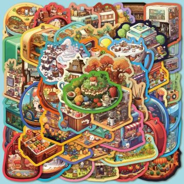 Cartoon Micro World Graffiti Stickers for Helmet, Wall, DIY Decoration