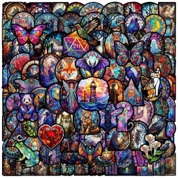 Stained Glass Cat Stickers - Gothic Aesthetic Decals for Luggage DIY