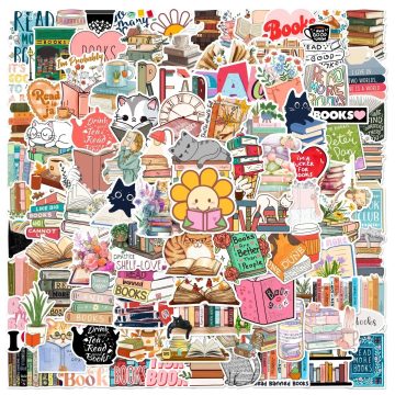Floral Book Reading Stickers - Aesthetic Decals for Diary Water Bottle