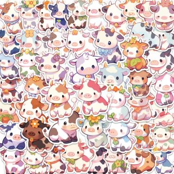 Cute Rainbow Cow PVC Sticker Pack - Aesthetic DIY Korean Stationery Scrapbooking Decoration