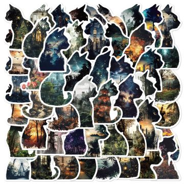 Aesthetic Cats Landscape Stickers for Skateboard Travel Luggage Phone