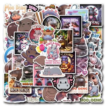 Cartoon Moo Deng Sticker Set for Laptop, Phone, Car, Scooter, Water Bottle, Fridge, Stationery