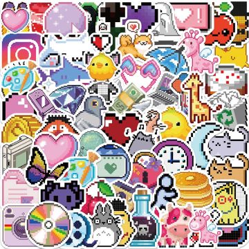 Pixel Cartoon Aesthetic Stickers - Ins Style Decals for Laptop Scrapbook DIY
