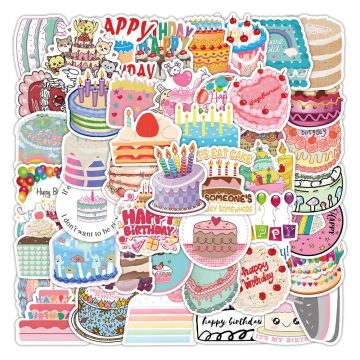 Birthday Cake Stickers for Laptop, Car, Helmet, Notebook, DIY Decor